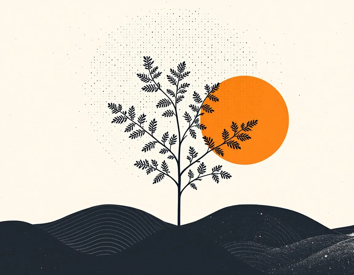 Abstrakte Illustration: aus einem kleinen Ursprungspunkt wachsen Linien, die sich zu einem geordneten Raster entwickeln.